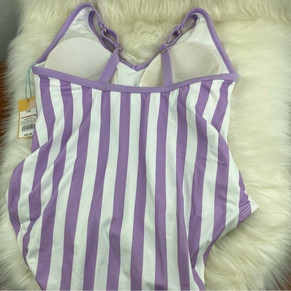 KONA SOL V-NECK OVER THE SHOULDER SWIMSUIT PURPLE AND WHITE SIZE 14W - Picture 7 of 10